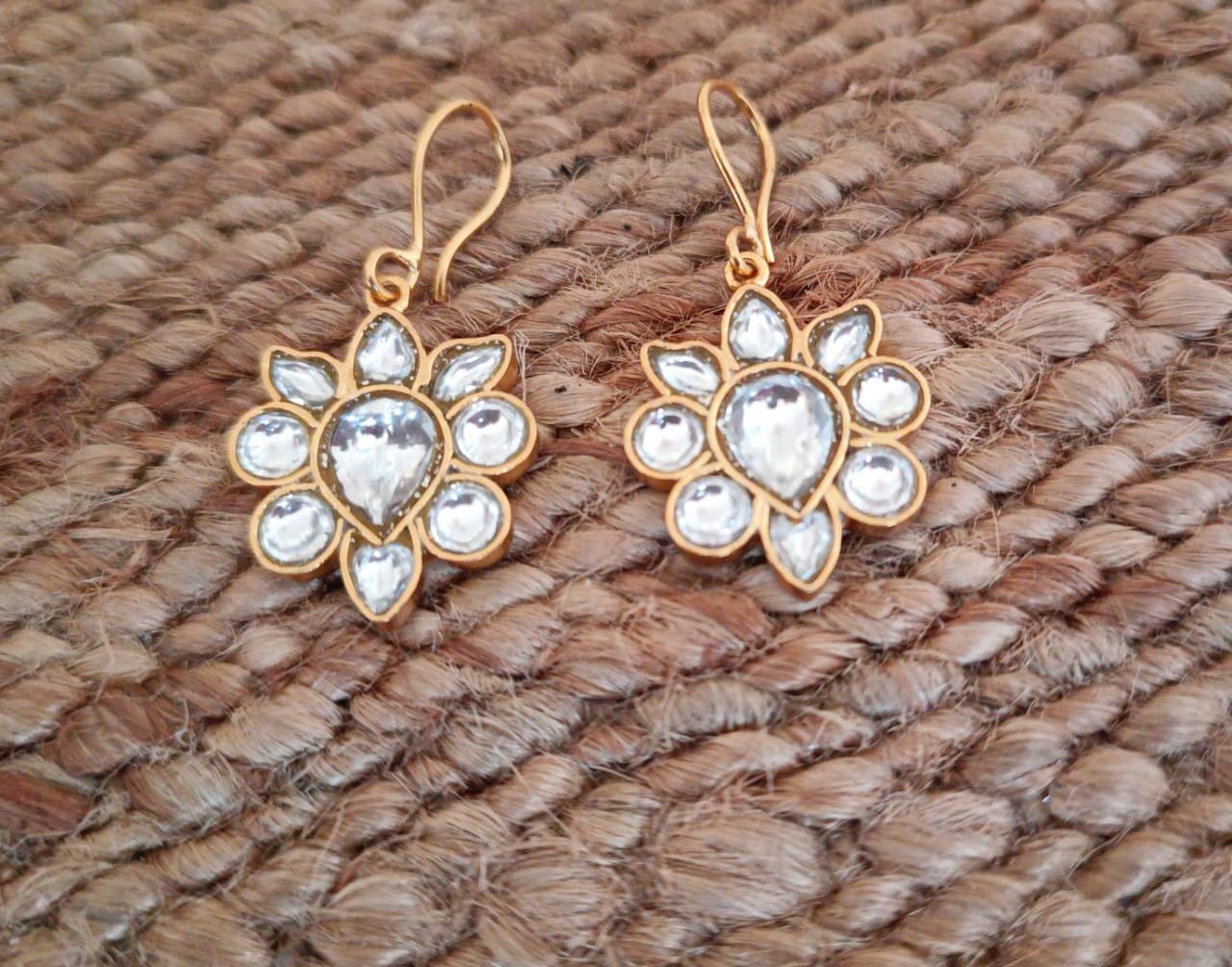 Jadau phool earrings
Billor Polki set in sterling silver 18 k gold plating
