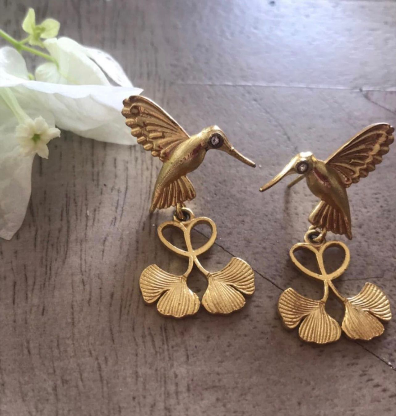 Humming Bird earrings, Sterling silver earrings with 1 micron plating.