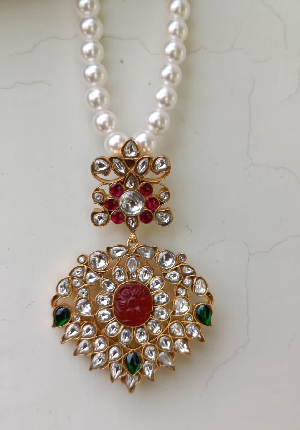 Do tukdi necklace Jadau silver gold plated necklace, with swaroski pearls, and billor Polki.