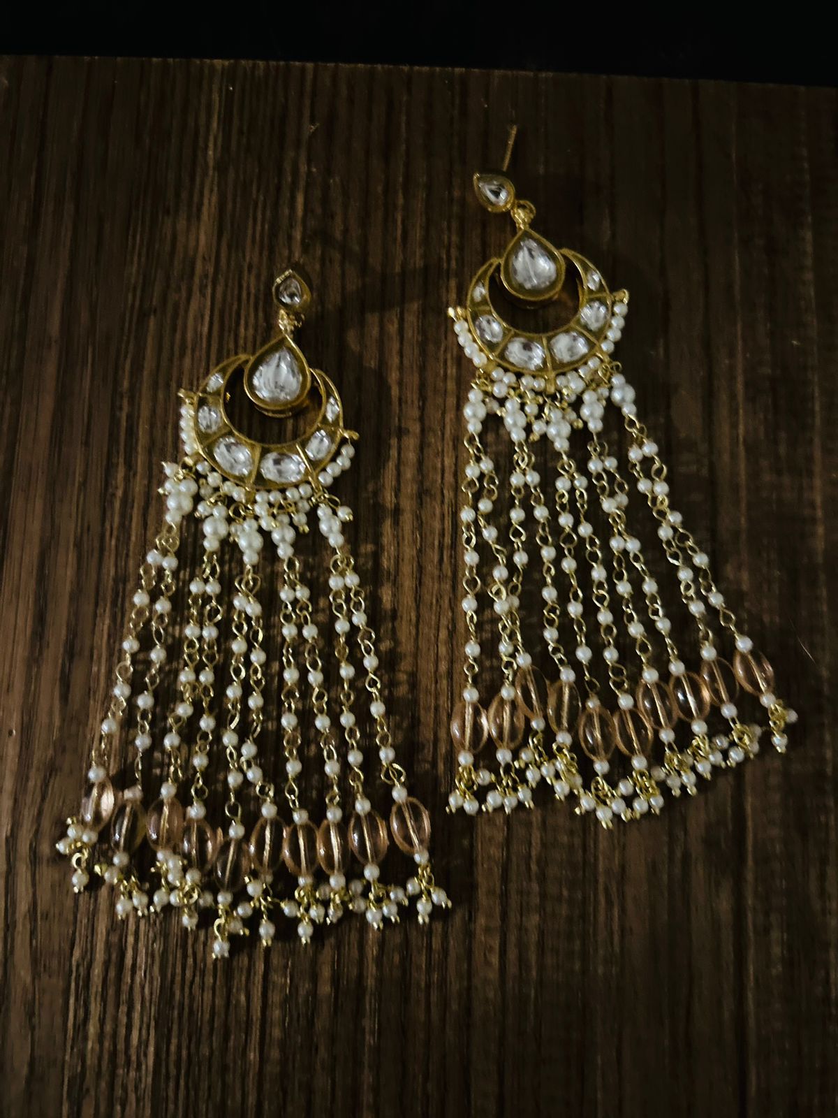 Chandbali silver, 1 micron gold plating, Billor Polki with fresh water pearls.