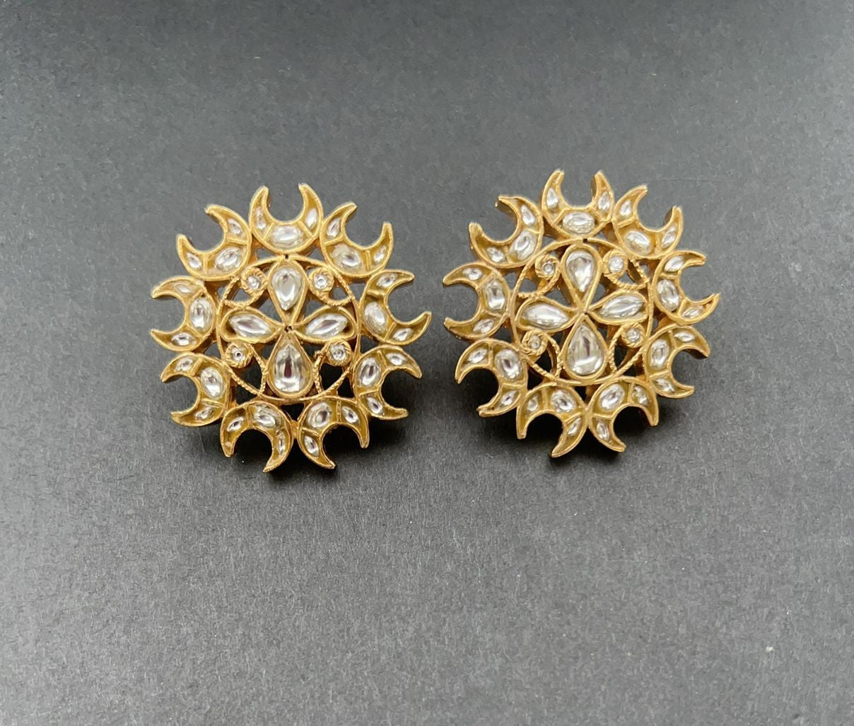 Jadau karna phool earrings, Billor polki, Sterling silver, 1 micron gold plating.