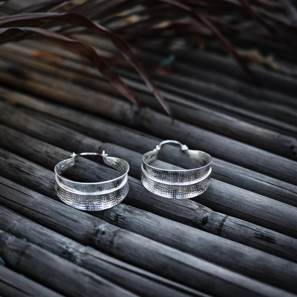 Sterling silver hoops with hammering.