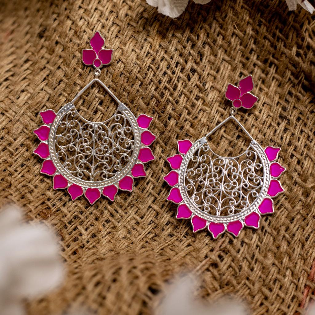 Sterling silver hoops with Enamel.