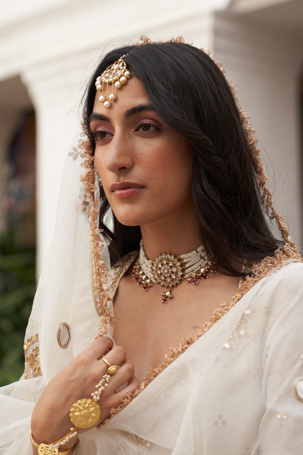 Sterling silver Mangteeka with billor Polki and pearls.