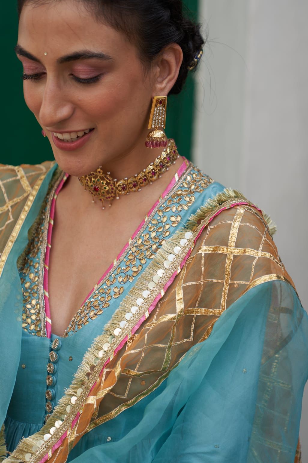 Sterling silver Jadau Chamak Jhumka
Billor Polki with red quartz drops.