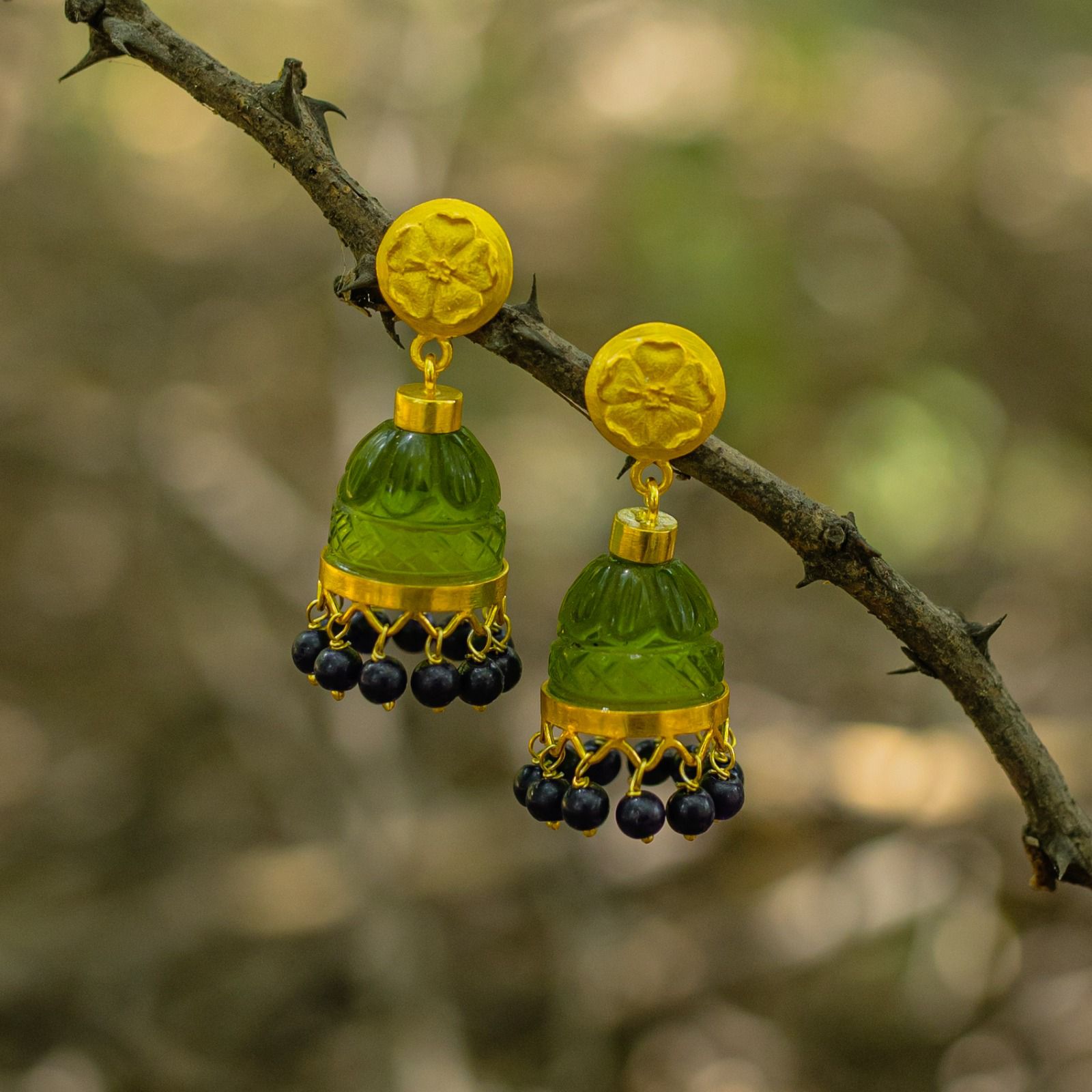 Green Crystal Stone Jhumka