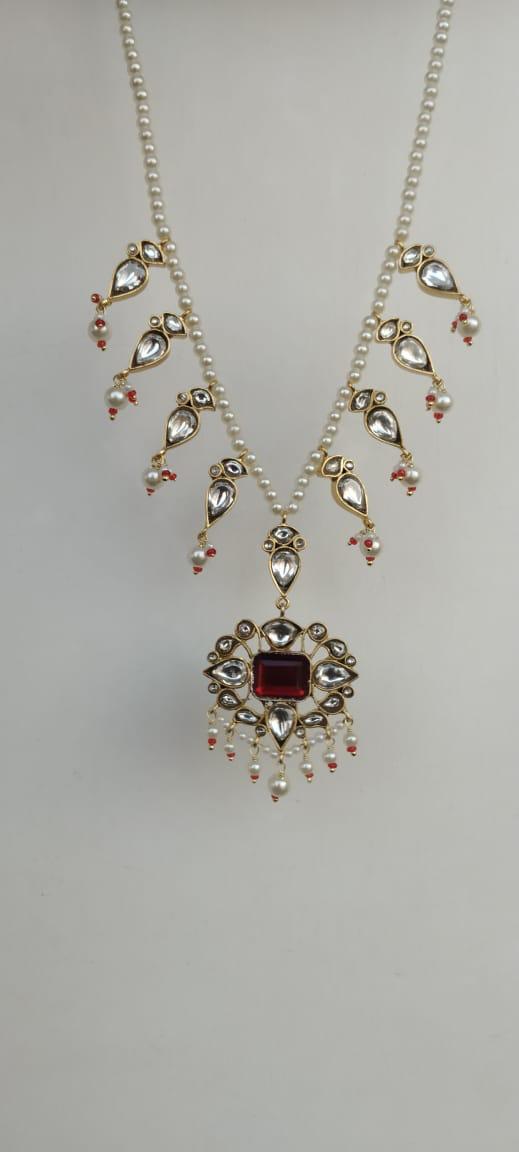 Lal paan necklace 1 micron gold plated Necklace with Pearls and Jadau Polki stones.