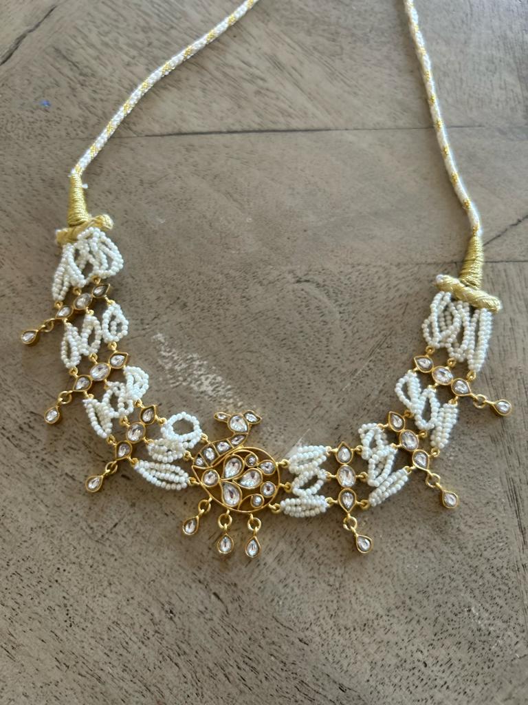 Mayur Choker in Sterling silver with Billor Polki and Pearls.