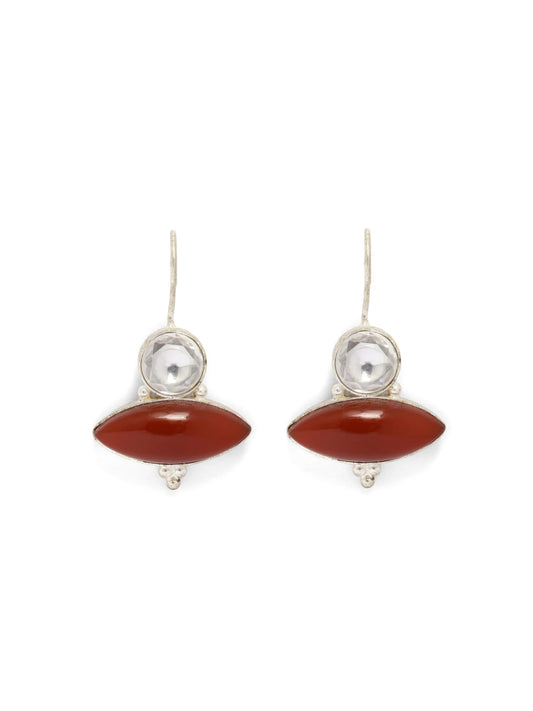 Red onyx polki hook earrings in 92.5 Silver.