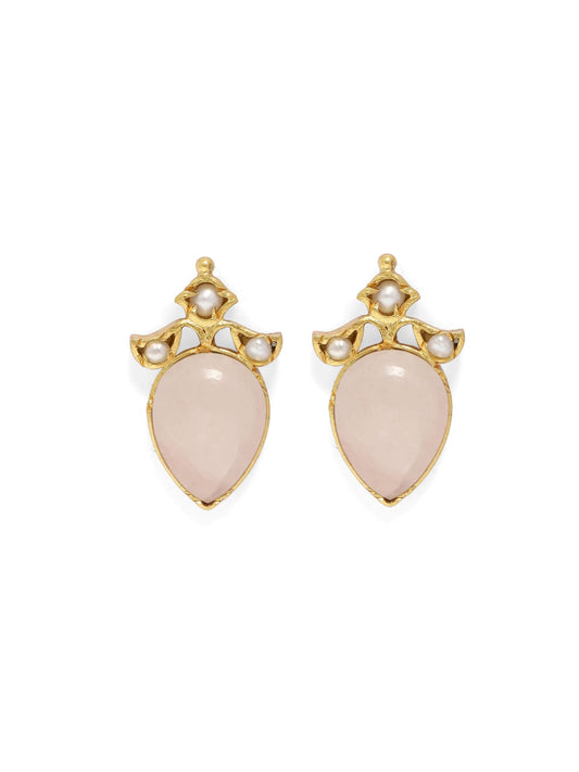 Rose quartz with pearl studs in 92.5 Sterling Silver
