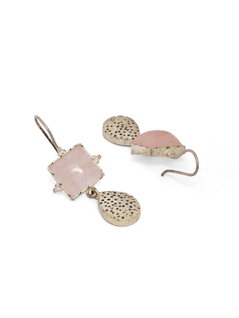 92.5 sterling silver, Rose quartz with textured pear shape earrings