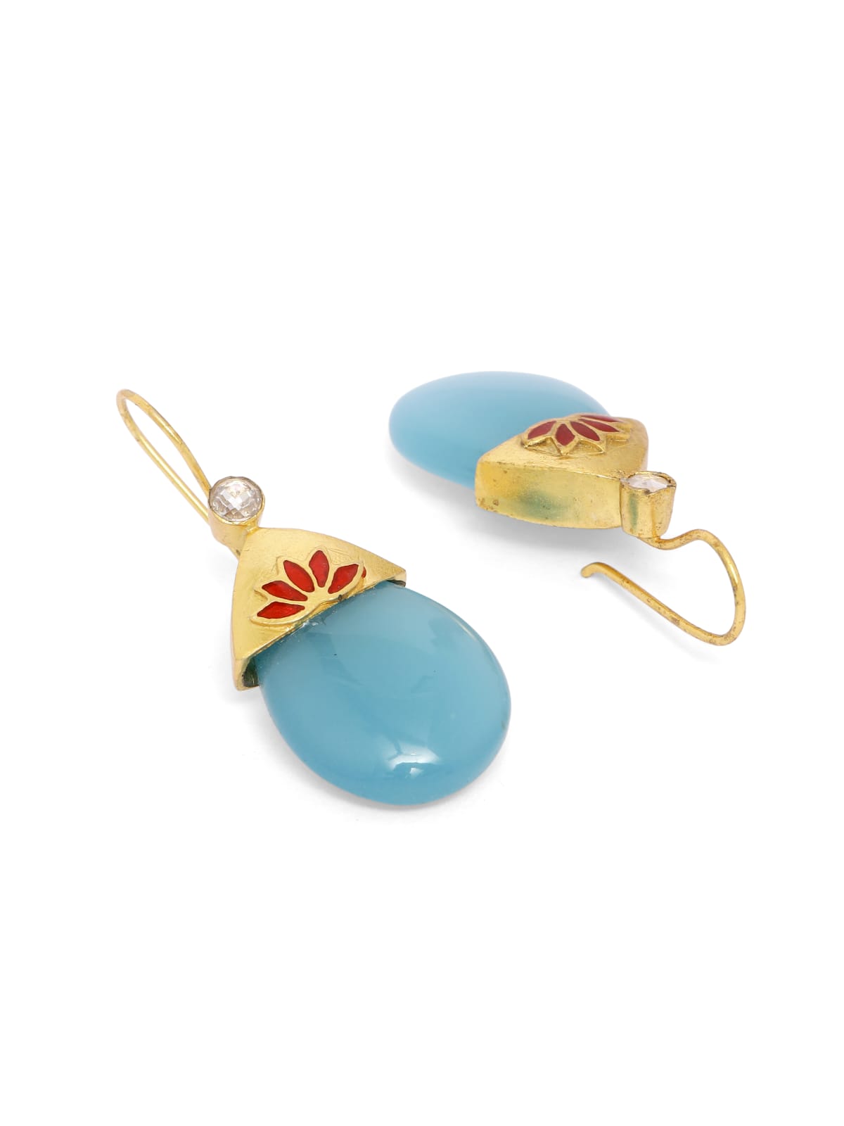 92.5 sterling silver gold plated enamel with blue chalcy earrings.