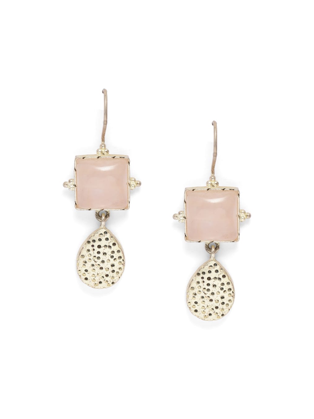 92.5 sterling silver, Rose quartz with textured pear shape earrings