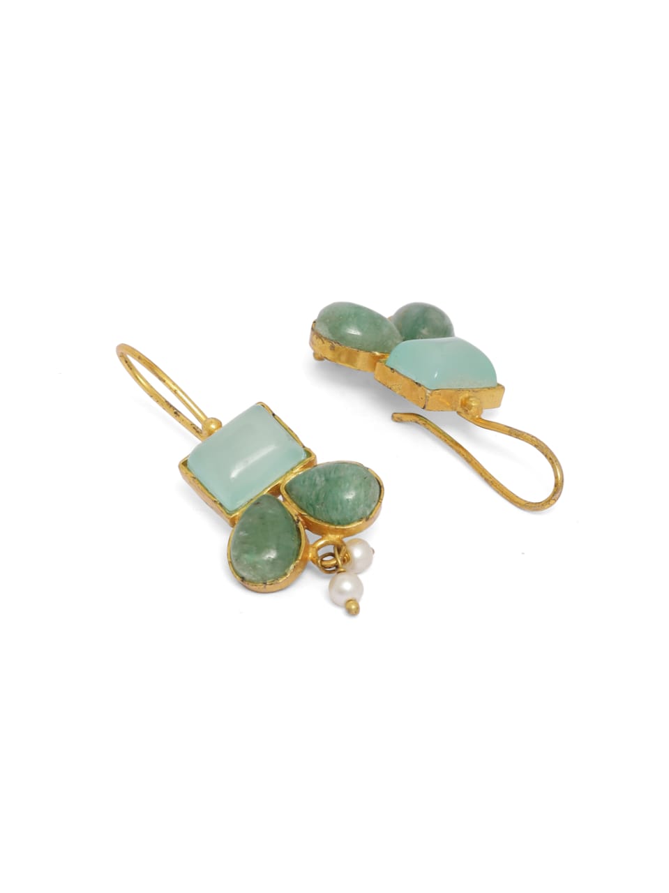 92.5 sterling Silver aqua chalcy grapes aventurine with pearl hook earrings.