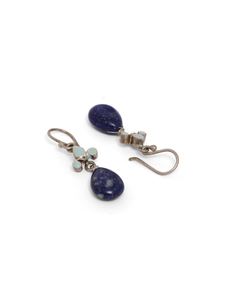 92.5 sterling Silver Enamel with lapis lazulli drop hook earrings.