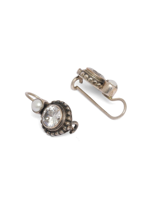 92.5 sterling Silver pearl with Zircon hook earrings.