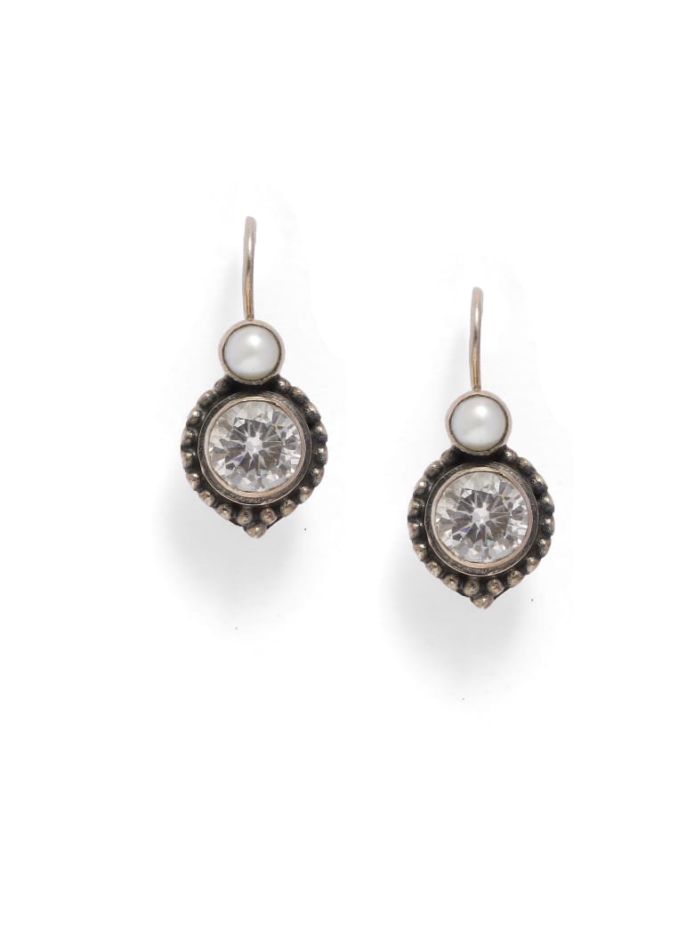 92.5 sterling Silver pearl with Zircon hook earrings.
