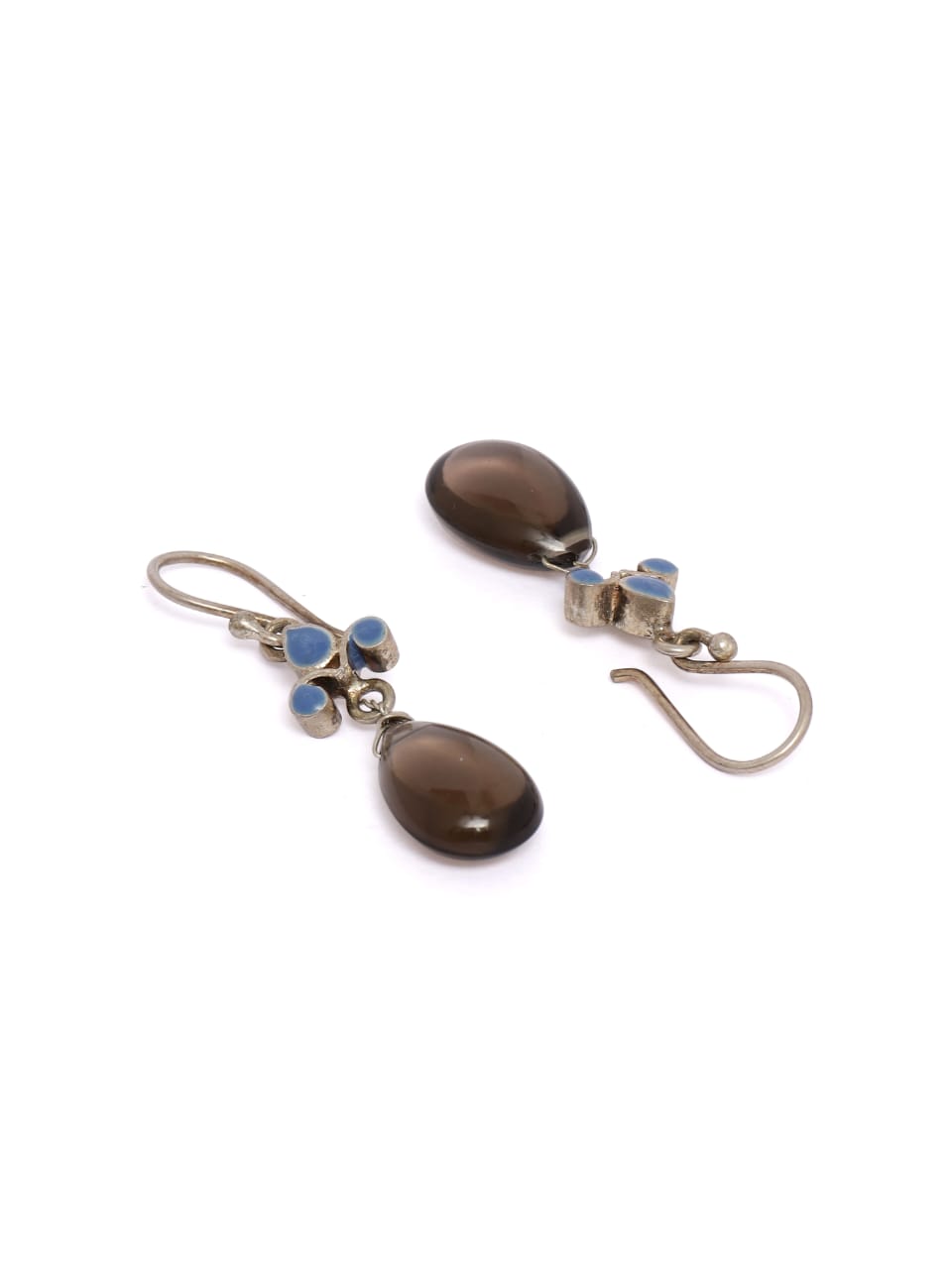 92.5 sterling Silver enamel smoky Quartz drop hook earrings.