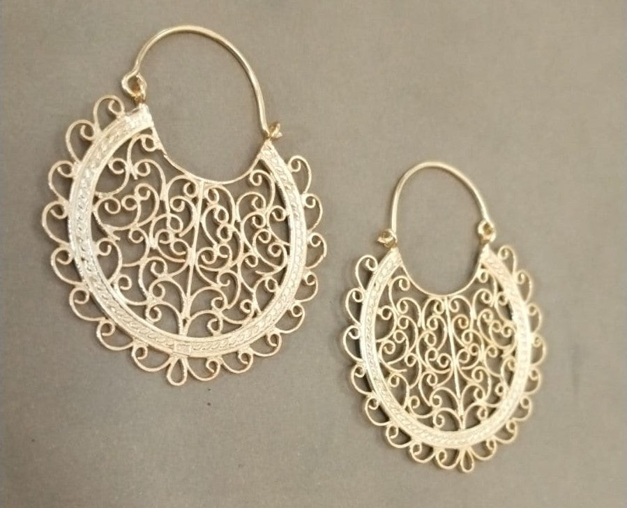 Jaali Hoop earrings in Sterling Silver with micron Gold plating.