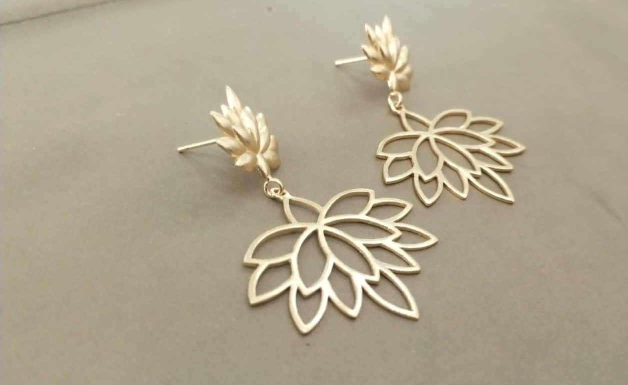 Inverted kamal earrings in Sterling silver with micron Gold plating.