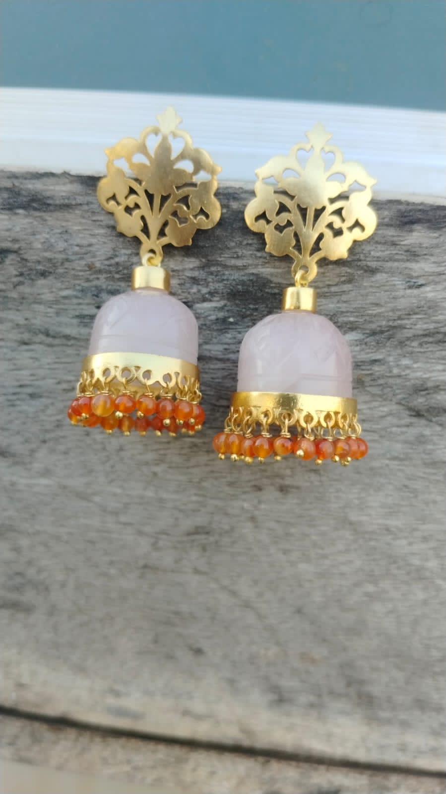 Rose Quartz stone Jhumka
