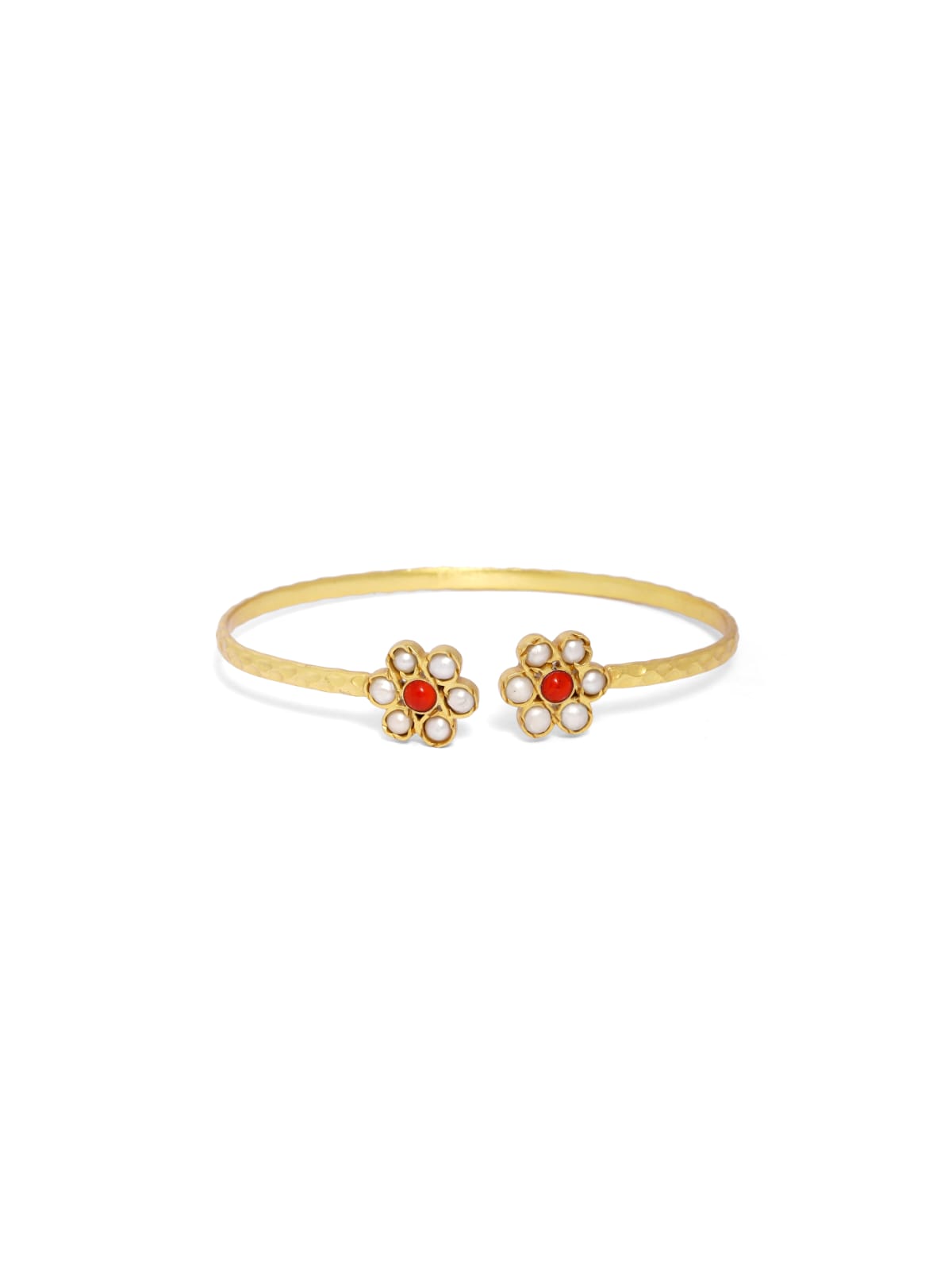 92.5 sterling Silver Gold plated Pearl and Coral adjustable flower bracelet.