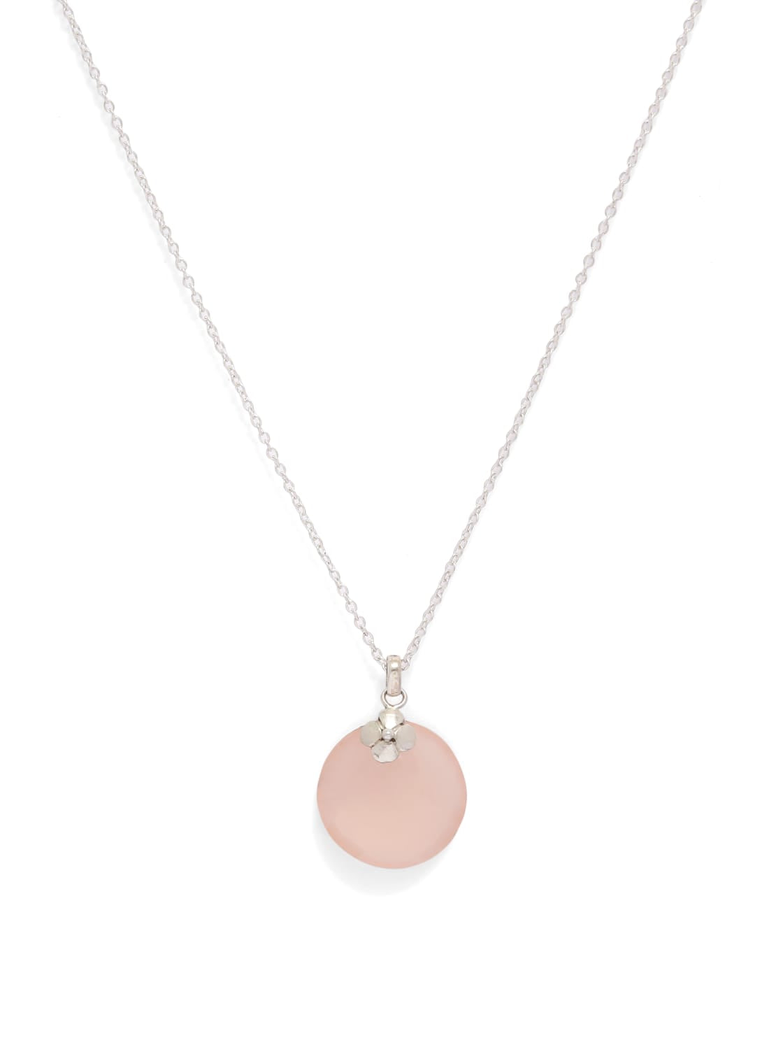 92.5 sterling Silver with pink Chalcy faceted stone trendy look necklace.