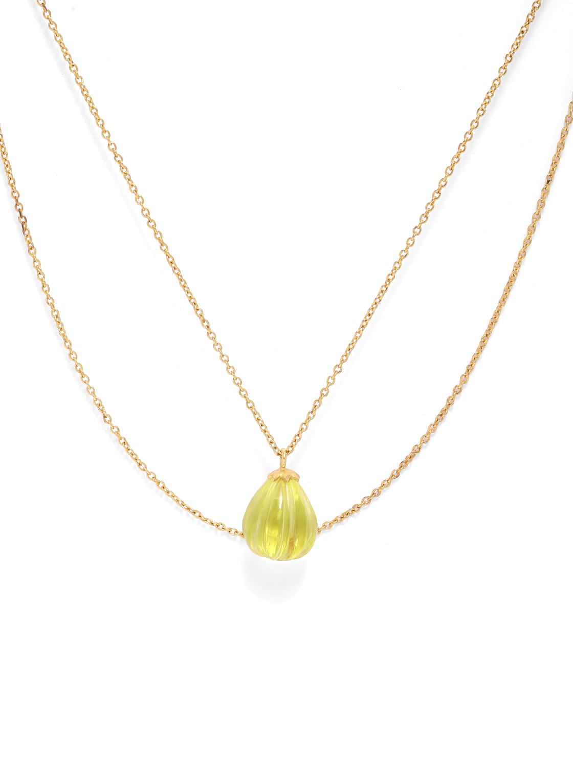 92.5 sterling silver Gold plated lemon quartz melon shape droplet necklace.