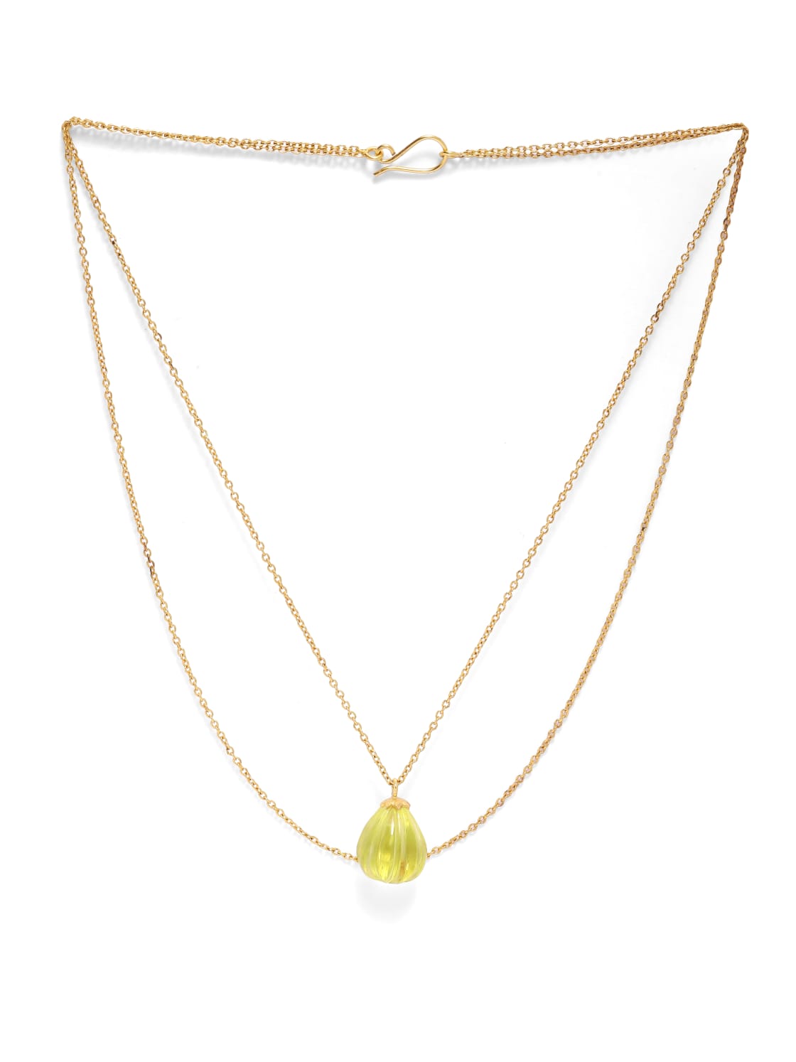 92.5 sterling silver Gold plated lemon quartz melon shape droplet necklace.