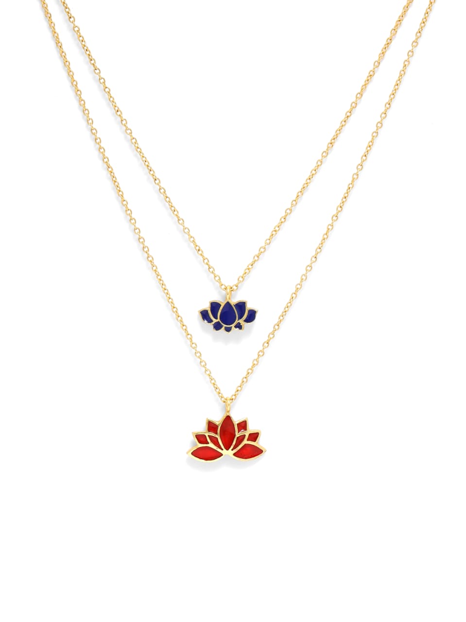 92.5 sterling Silver Gold plated double chain necklace with beautiful touches of enamel.