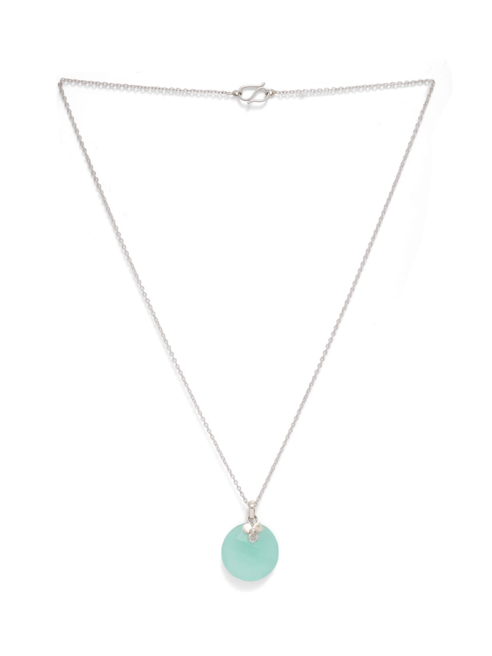 92.5 sterling silver Necklace with faceted Aquacalcydony stones with
Silver work.