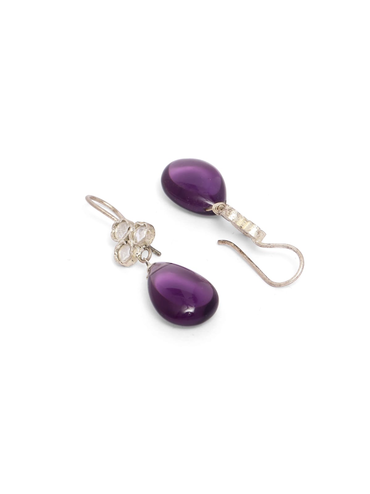 92.5 sterling Silver three stone polki amythest drop earrings.