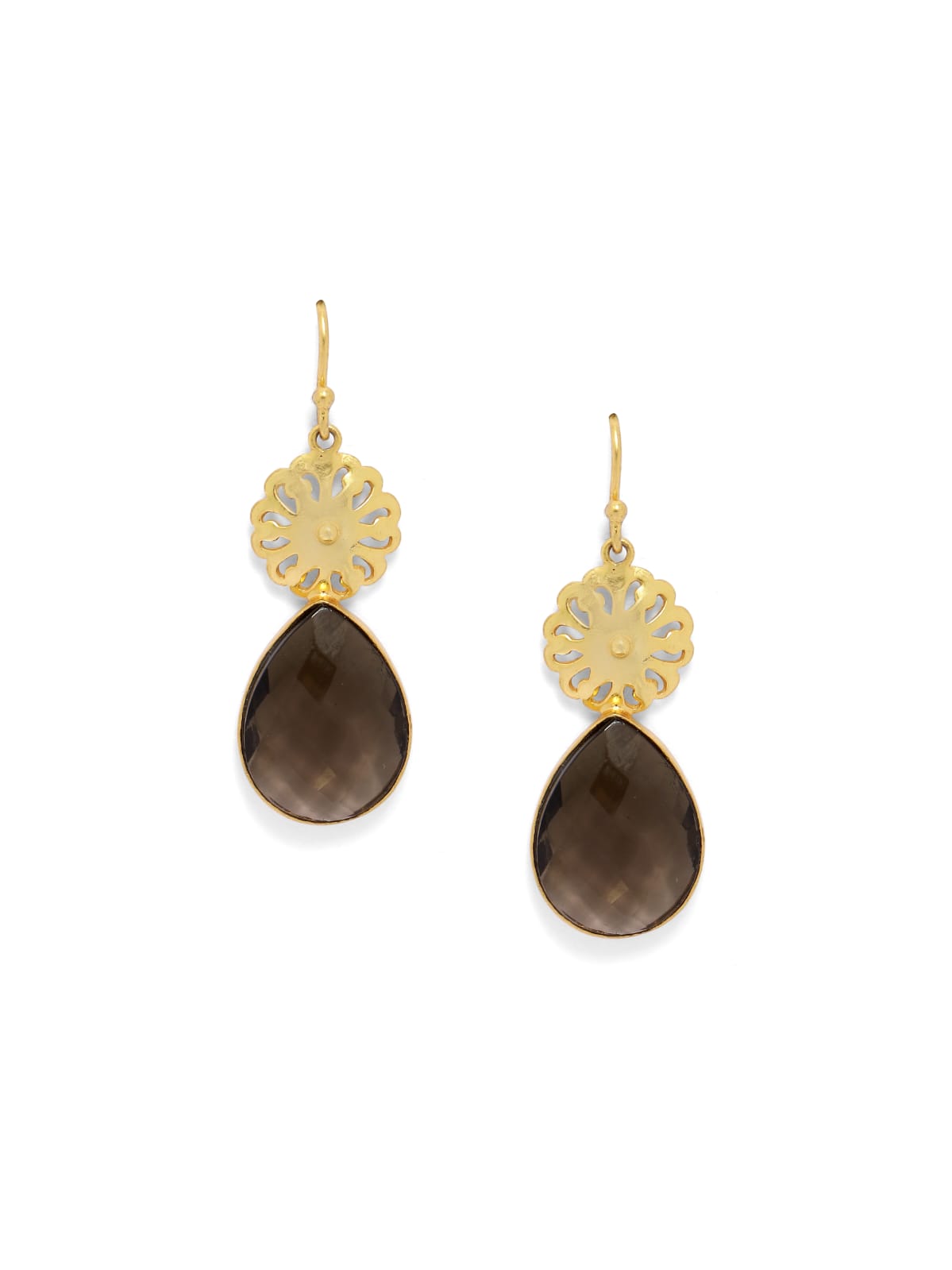 92.5 sterling Silver Gold plated smoky quartz faceted drop hook earrings.