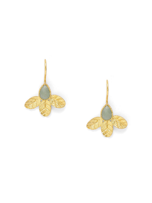 92.5 sterling Silver Gold plated grapes aventurine leaf hook earrings.