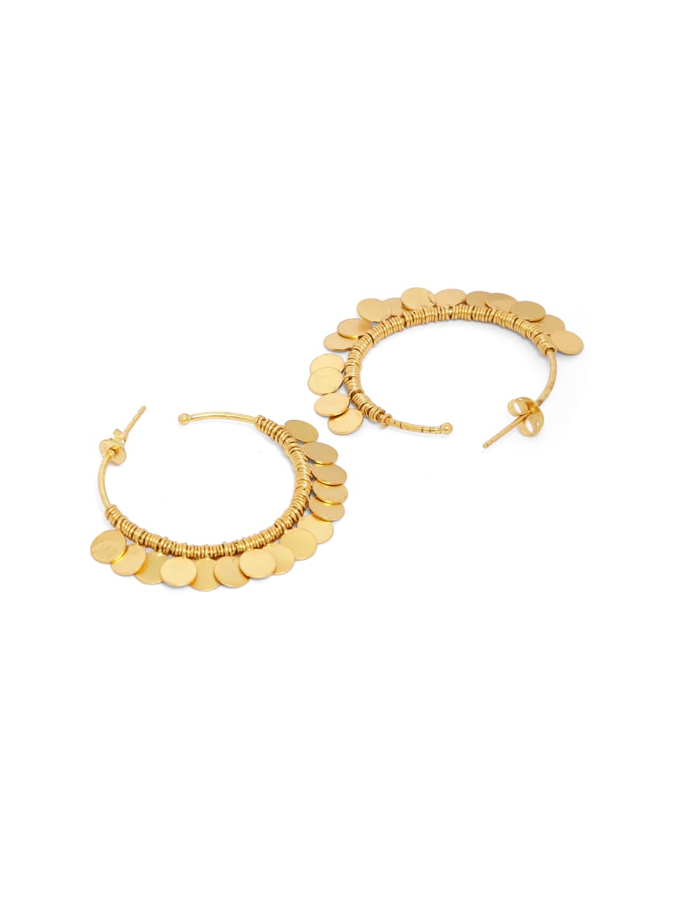 Tikli earrings. 92.5 sterling Silver Gold plated coin hoop earrings.