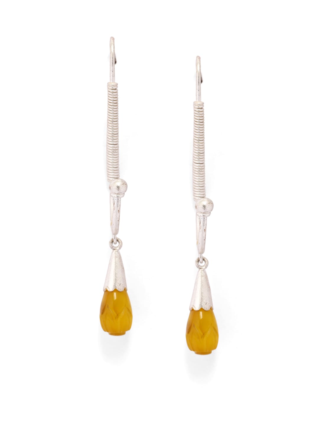 92.5 sterling Silver yellow Quartz carved hook earrings.