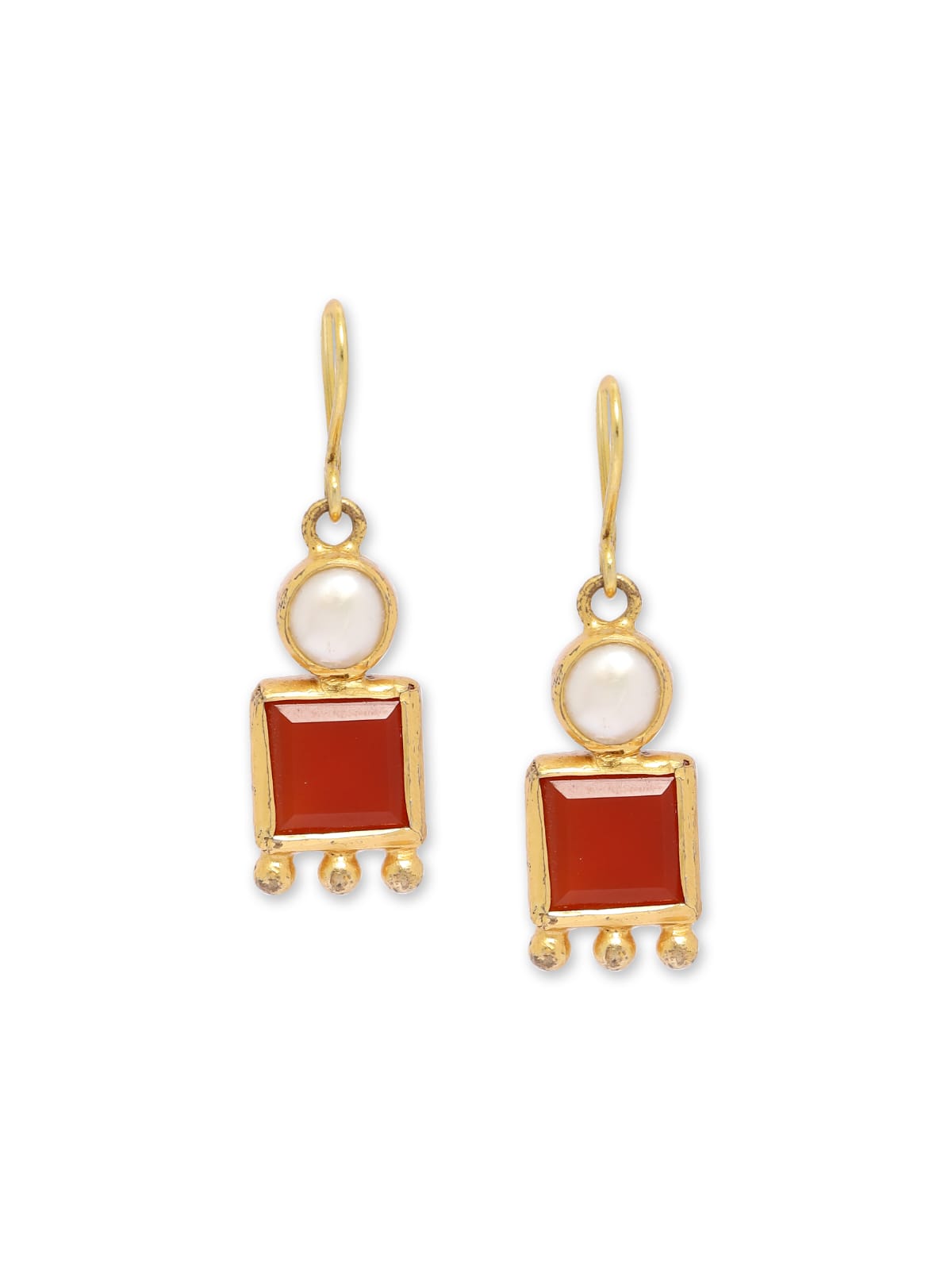 92.5 sterling Silver Gold plated pearl Red Onyx hook earrings.