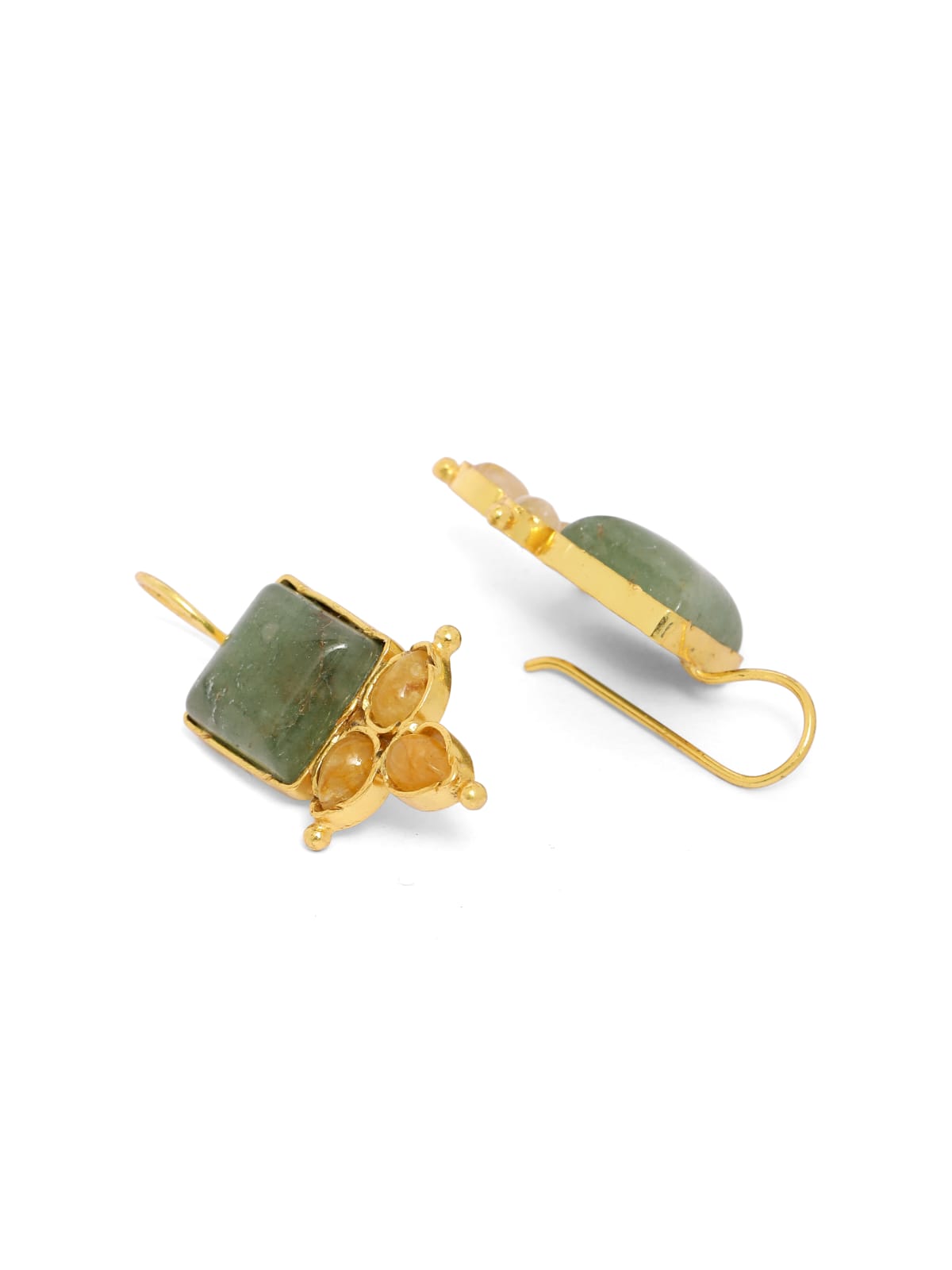 Grapes Aventurine and yellow Aventurine set in Sterling Silver with 18 karat Gold plating hook earrings.