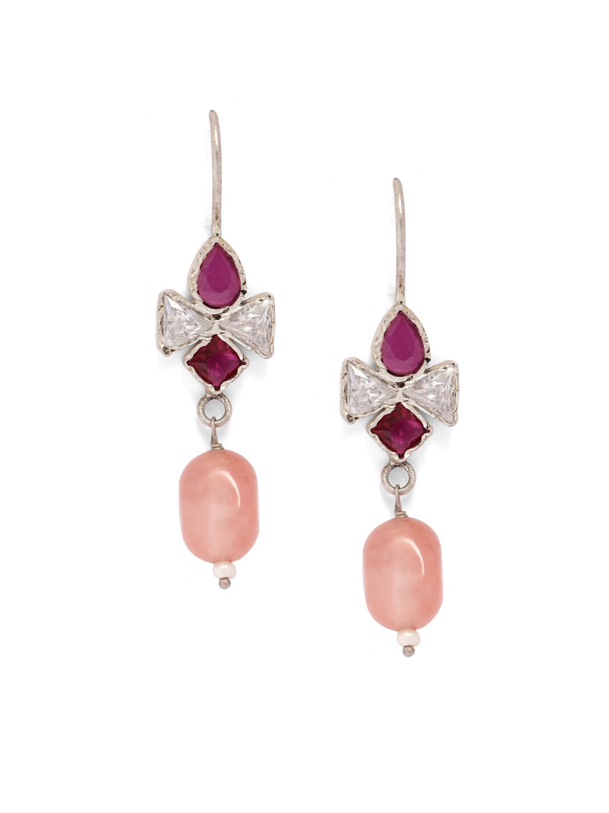 Sterling Silver Zircon with Quartz drops hook earrings.