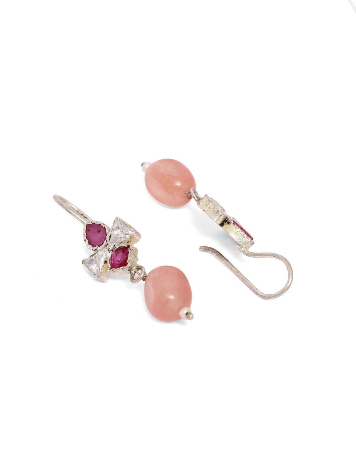 Sterling Silver Zircon with Quartz drops hook earrings.