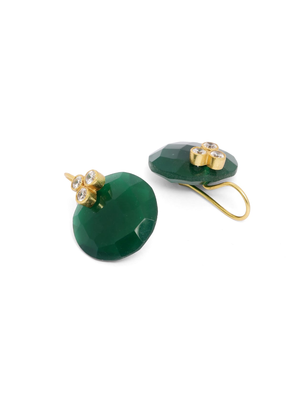92.5 sterling Silver Gold plated faceted green Onyx with Zircon flower earrings.