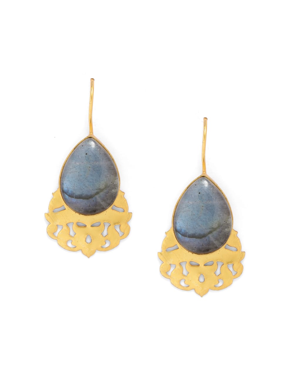 92.5 sterling Silver Gold plated Labradorite stone hook earrings.