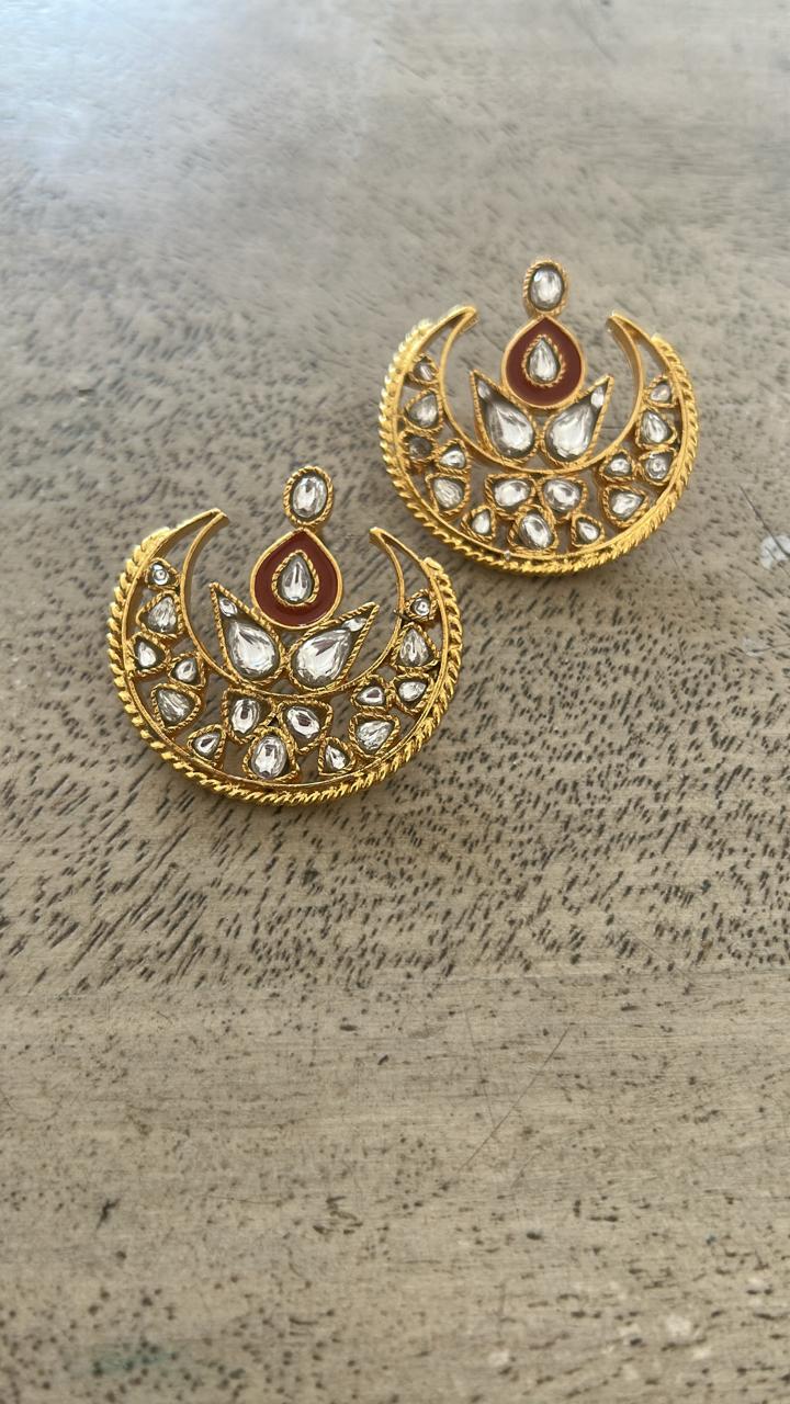 Chand Meena earrings in sterling Silver with micron Gold plating, Post closure.