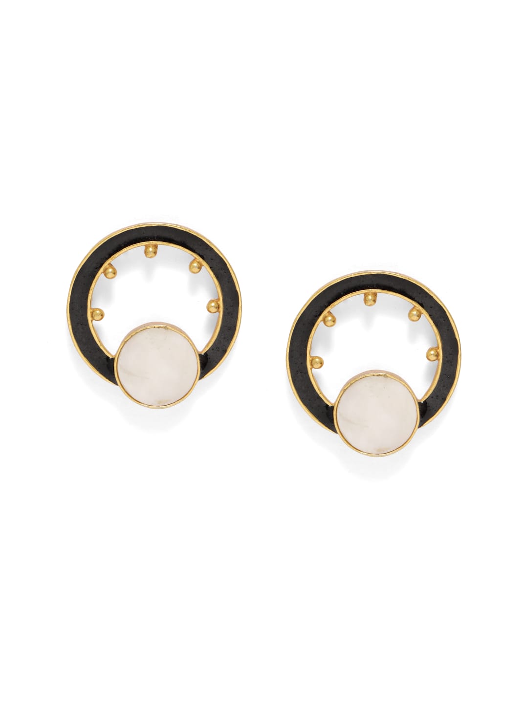 Mop earrings with black Enamelling in sterling Silver with 18 karat Gold plating.