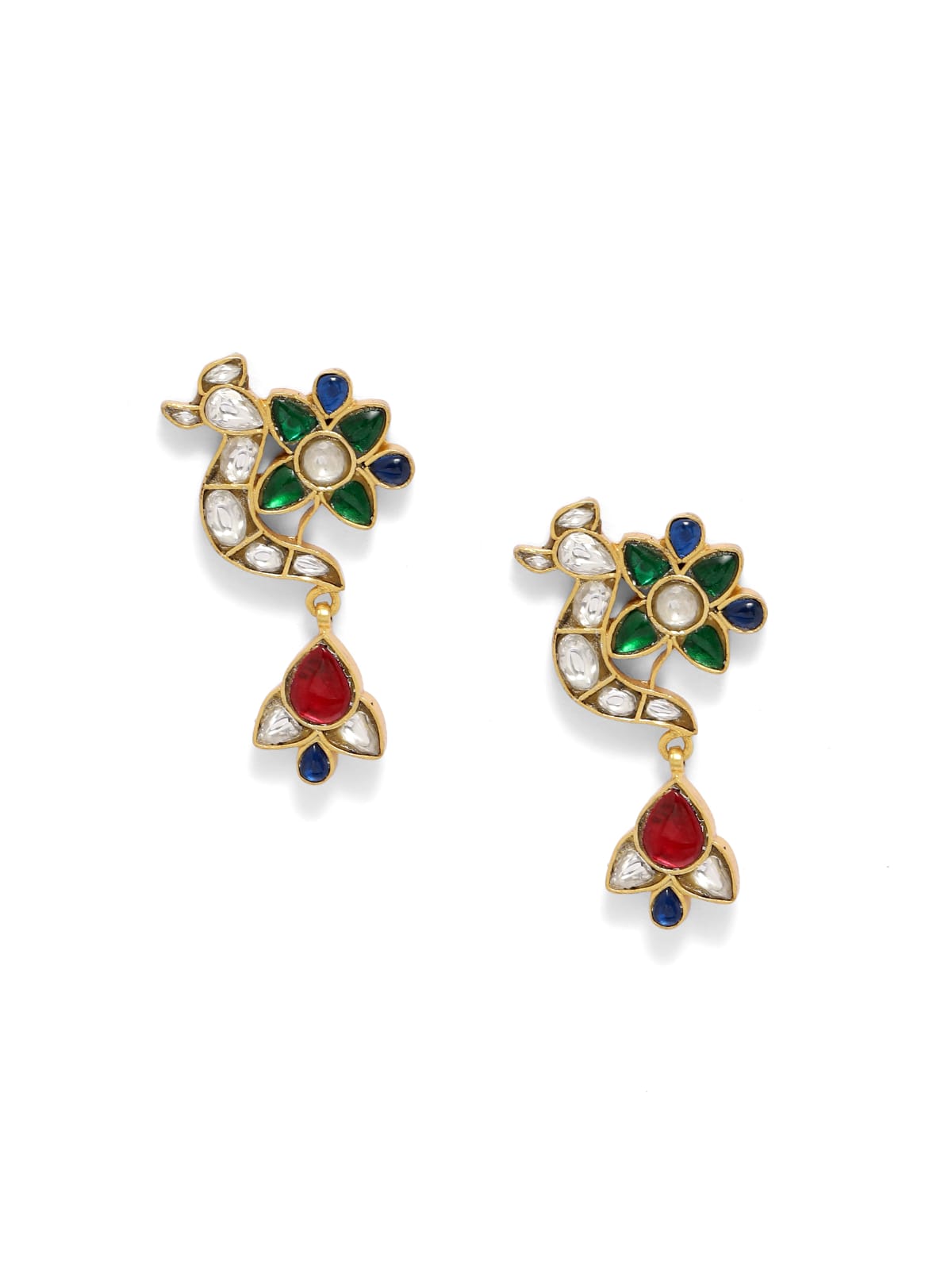 Sterling Silver 18k Gold plated Jadau Polki peacock earrings best for
Traditional wear.