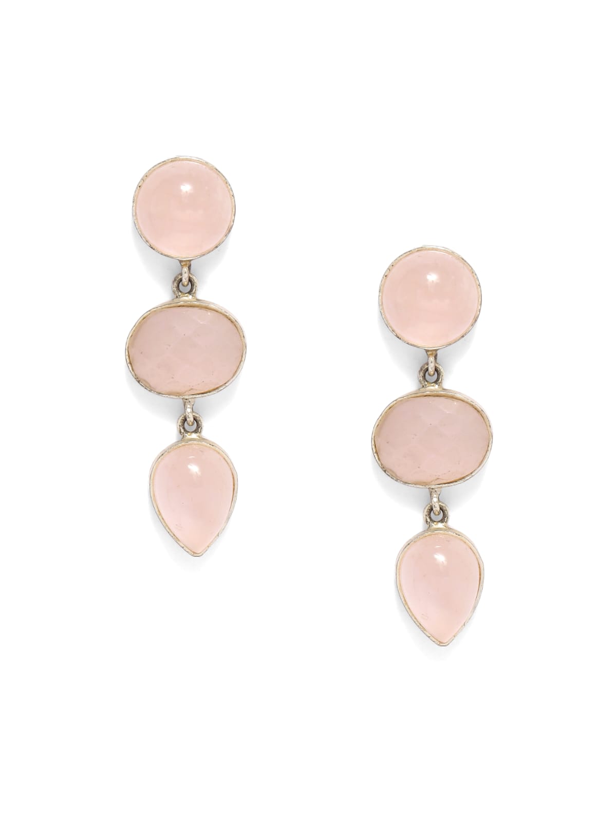 Sterling Silver rose Quartz hanging earrings in 18k Gold plating.