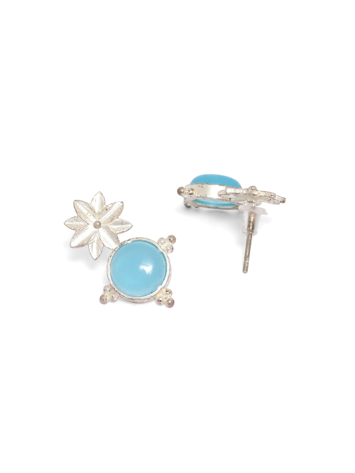 Flower earrings with Aquachalcedony stones in sterling Silver with 18k Gold plating.