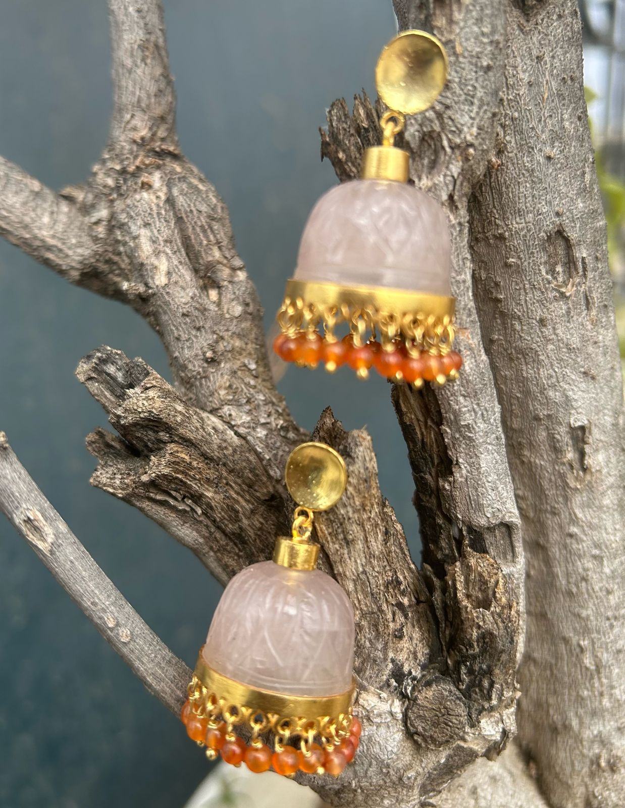 Rose Quartz Stone Jhumka