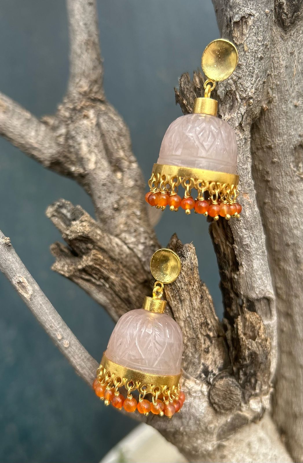 Rose Quartz Stone Jhumka