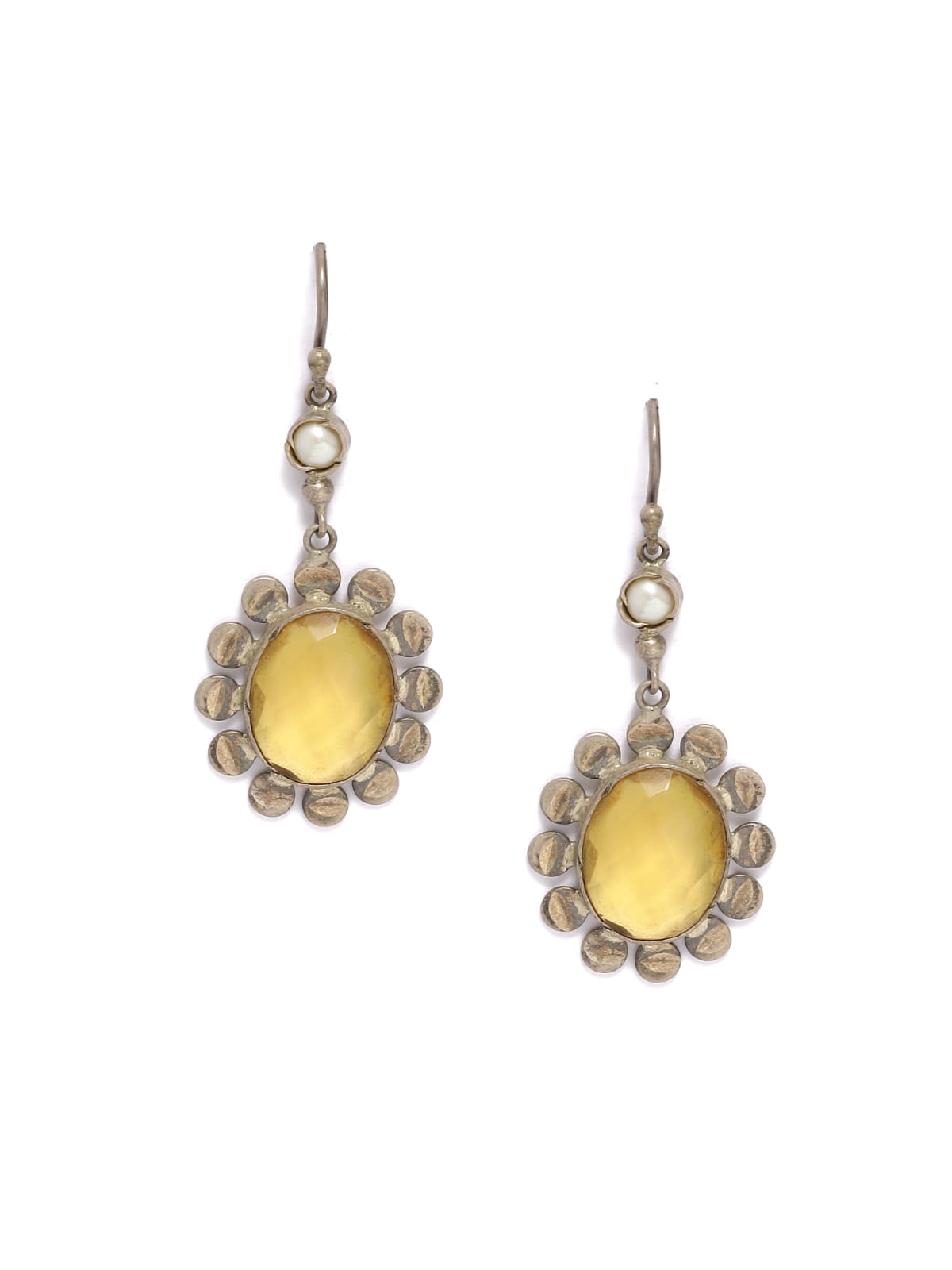 Sterling Silver yellow Citrine Pearl earrings.